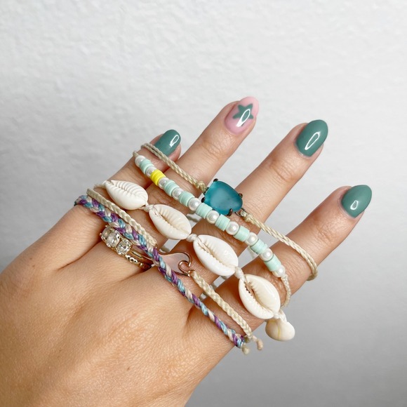 Pura Vida Jewelry - Pura Vida Bracelet Stack Cowrie Shell Sea Glass Beaded Boho Coastal 5pc Set